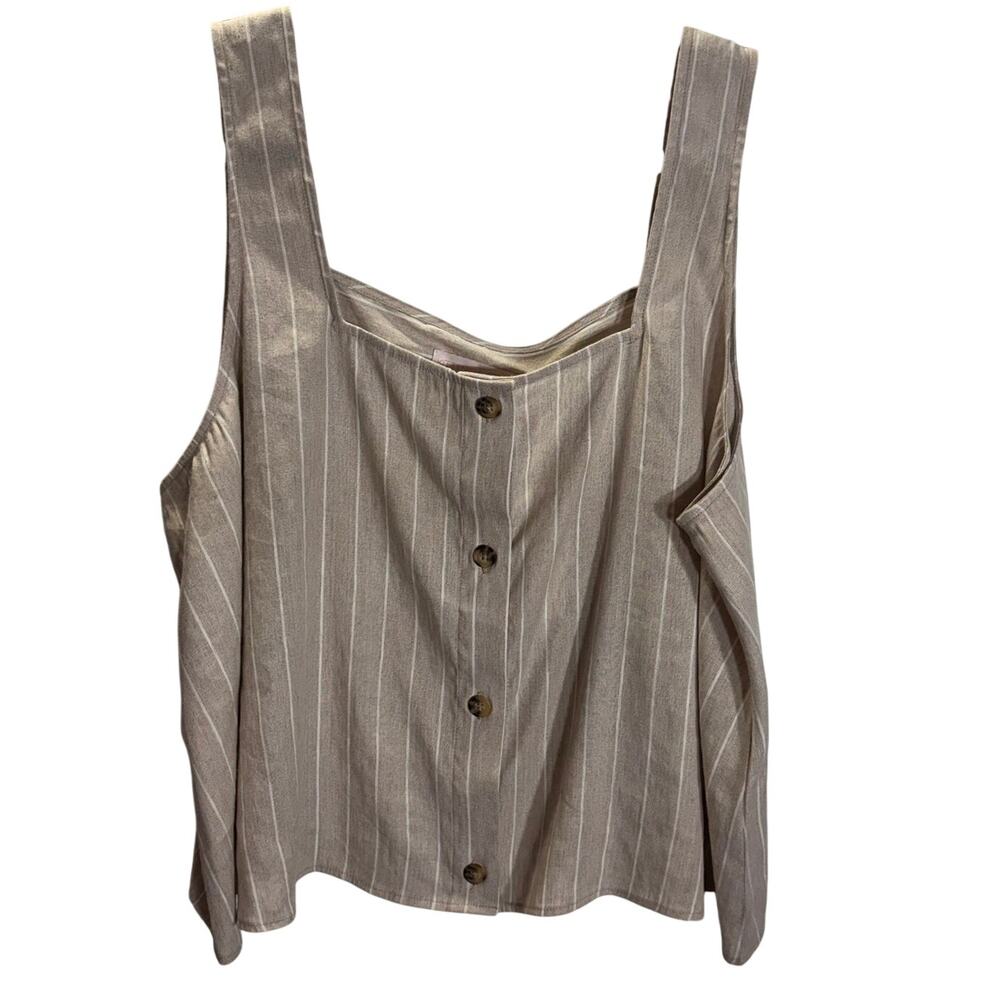 Kittenish by Flag & Anthem XXL Beige Stripe Button Front Crop Tank Top NWT